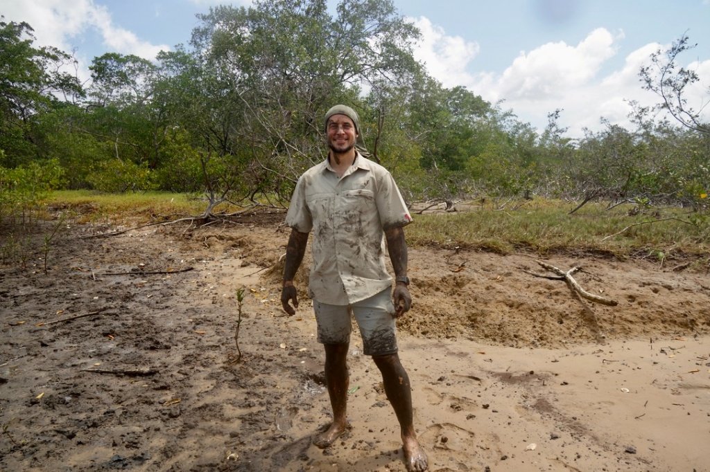 Field work during mangrove evaluation, Brazil
